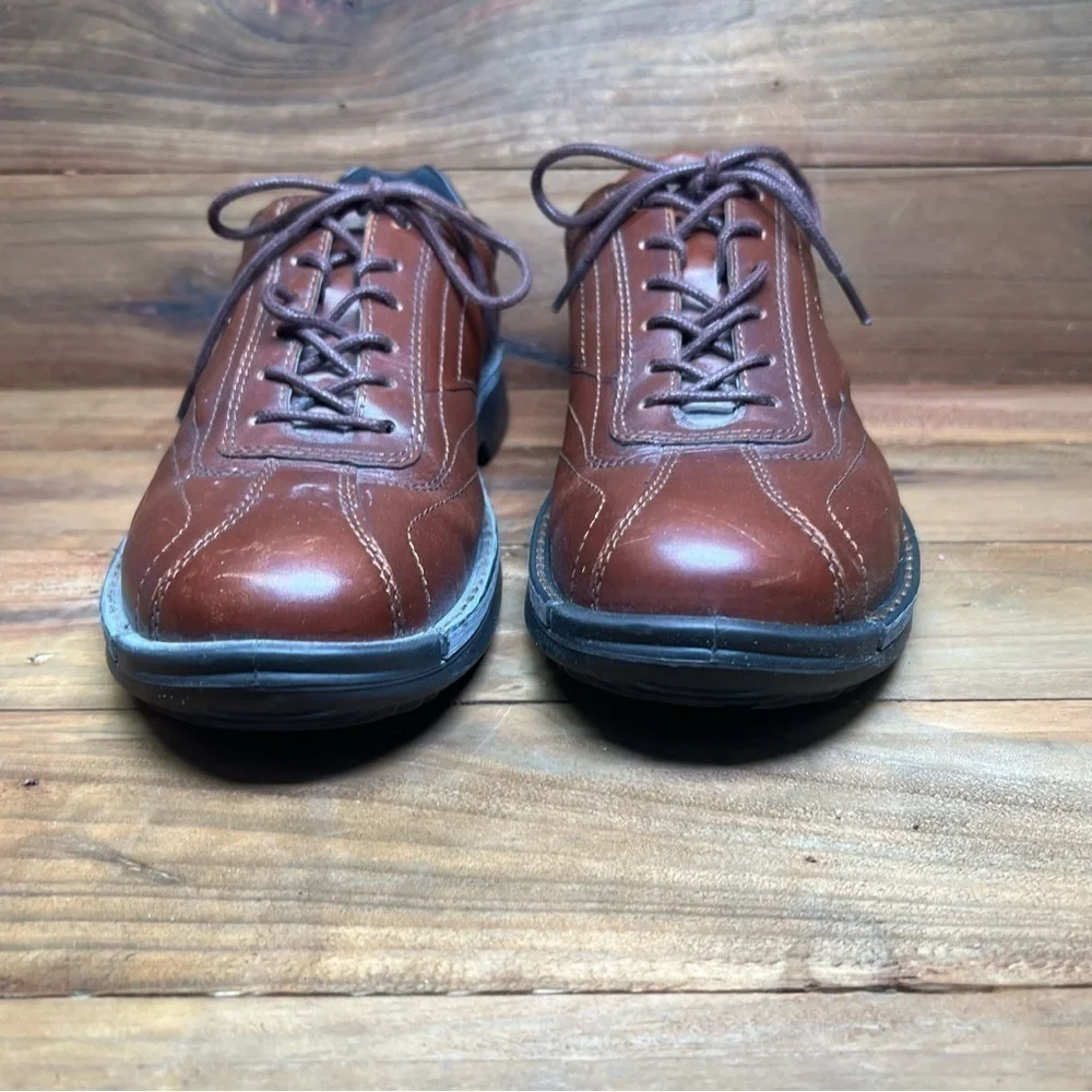Ecco Shock Point Leather Brown Dress Casual Shoes Made In Thailand Men's 8.5